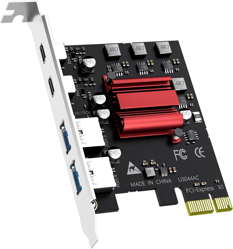 GLOTRENDS بطاقة توسيع PCIe 4-منافذ (2 x Type-C + 2 x Type-A) USB 3.0 بسرعة 5Gbps لمنصات Intel و AMD و ARM، متوافقة مع Windows و Linux (لا تدعم Mac OS) - Image 1